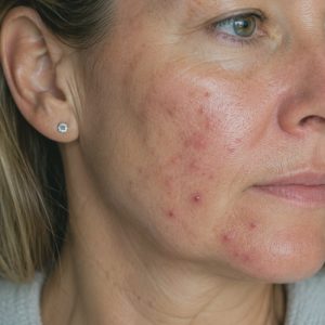 Someone with adult acne