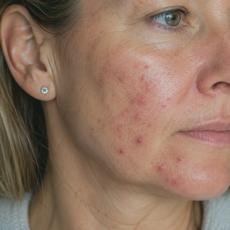 Someone with adult acne